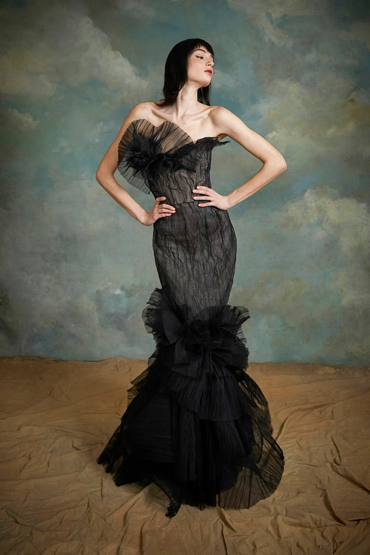 Strapless Ruffled Organza Gown