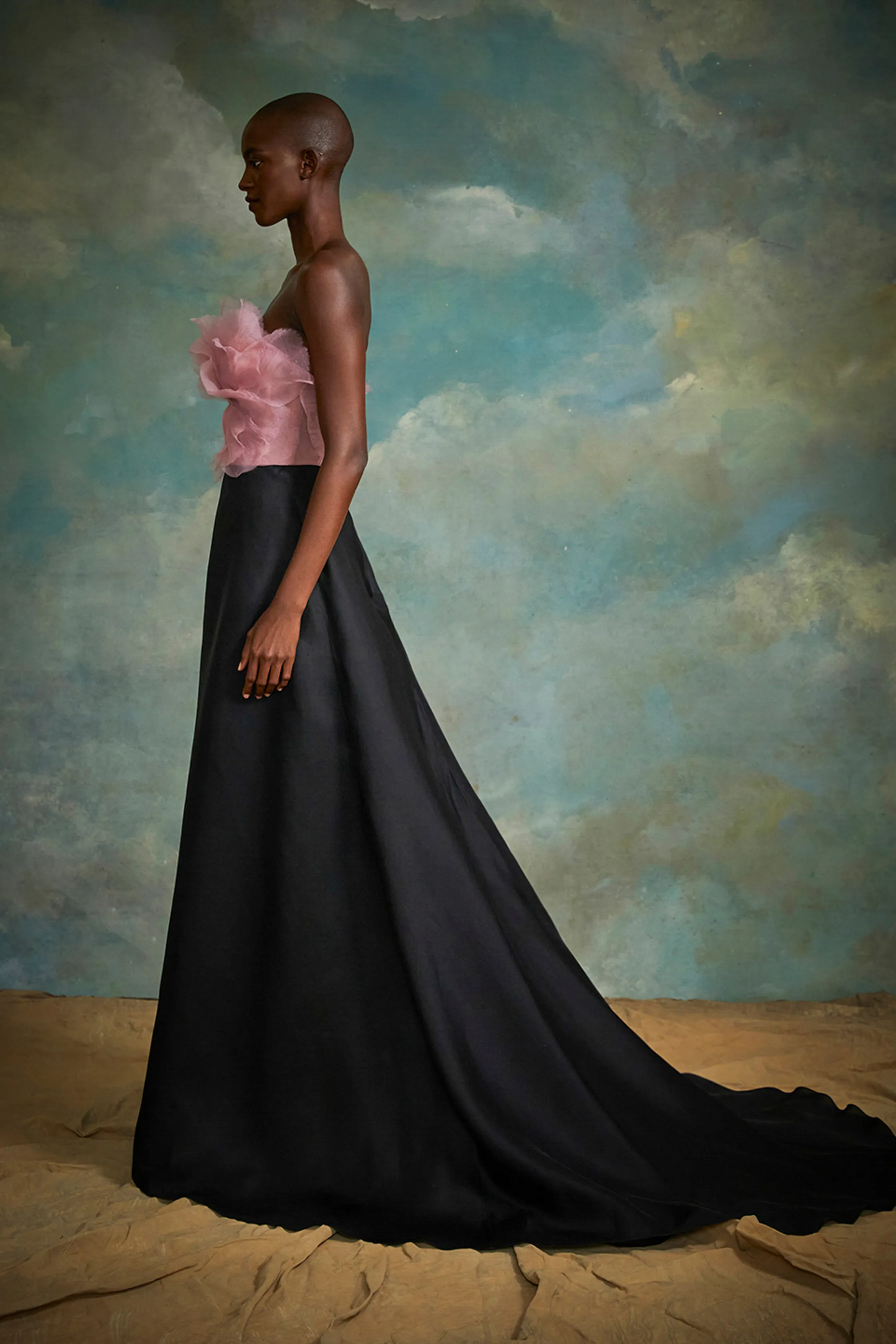 Strapless Silk Petal Evening Gown