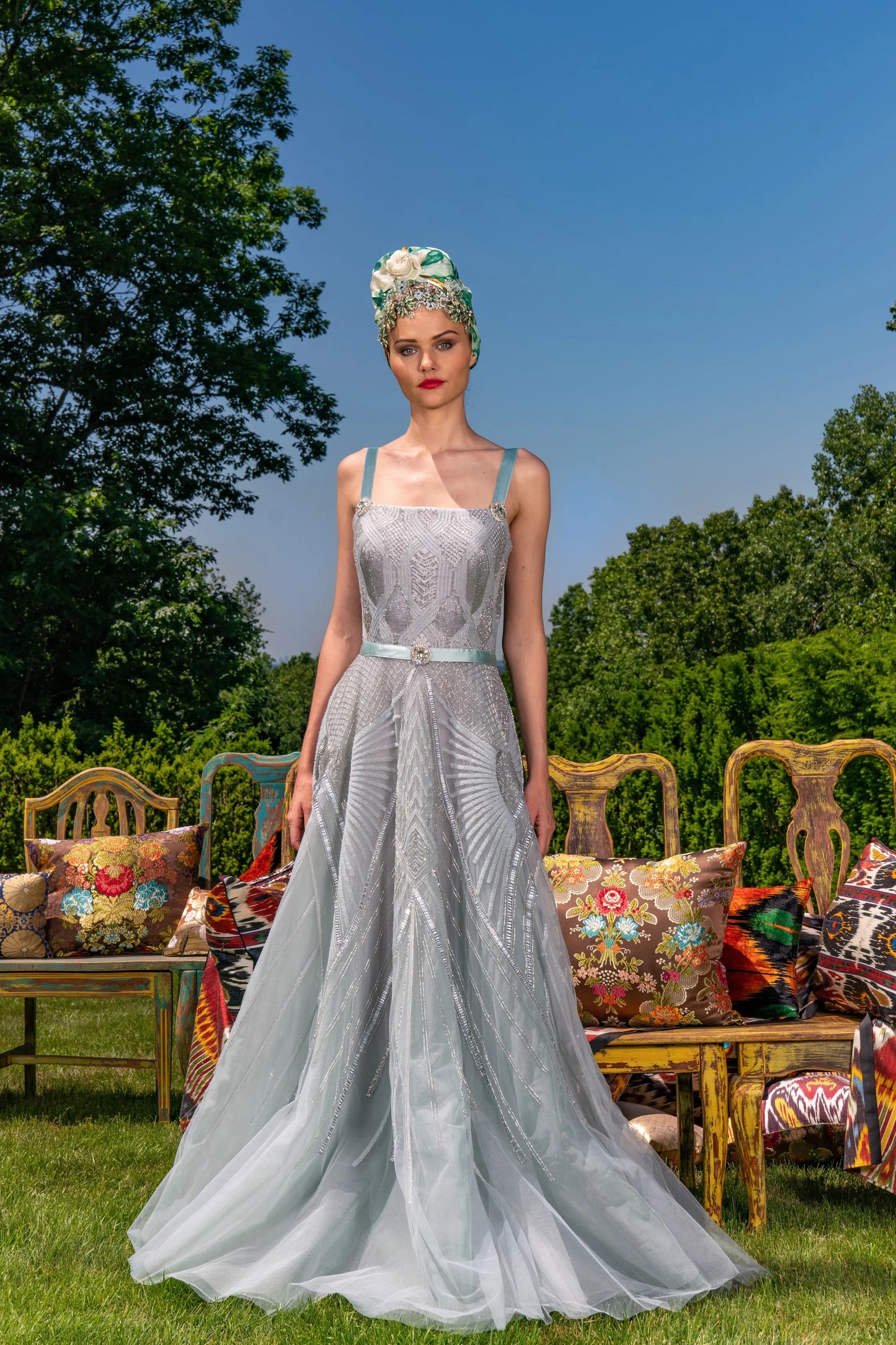 Sleeveless Fully Beaded Gown