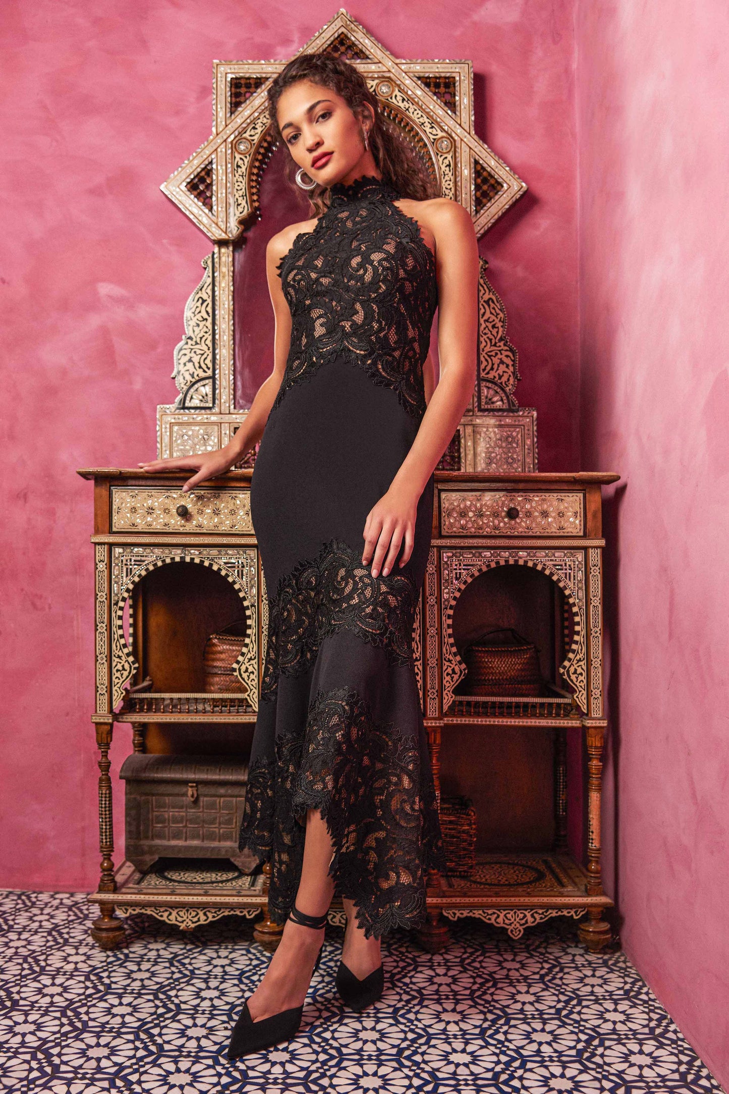 High Neck Sleeveless Midi Dress