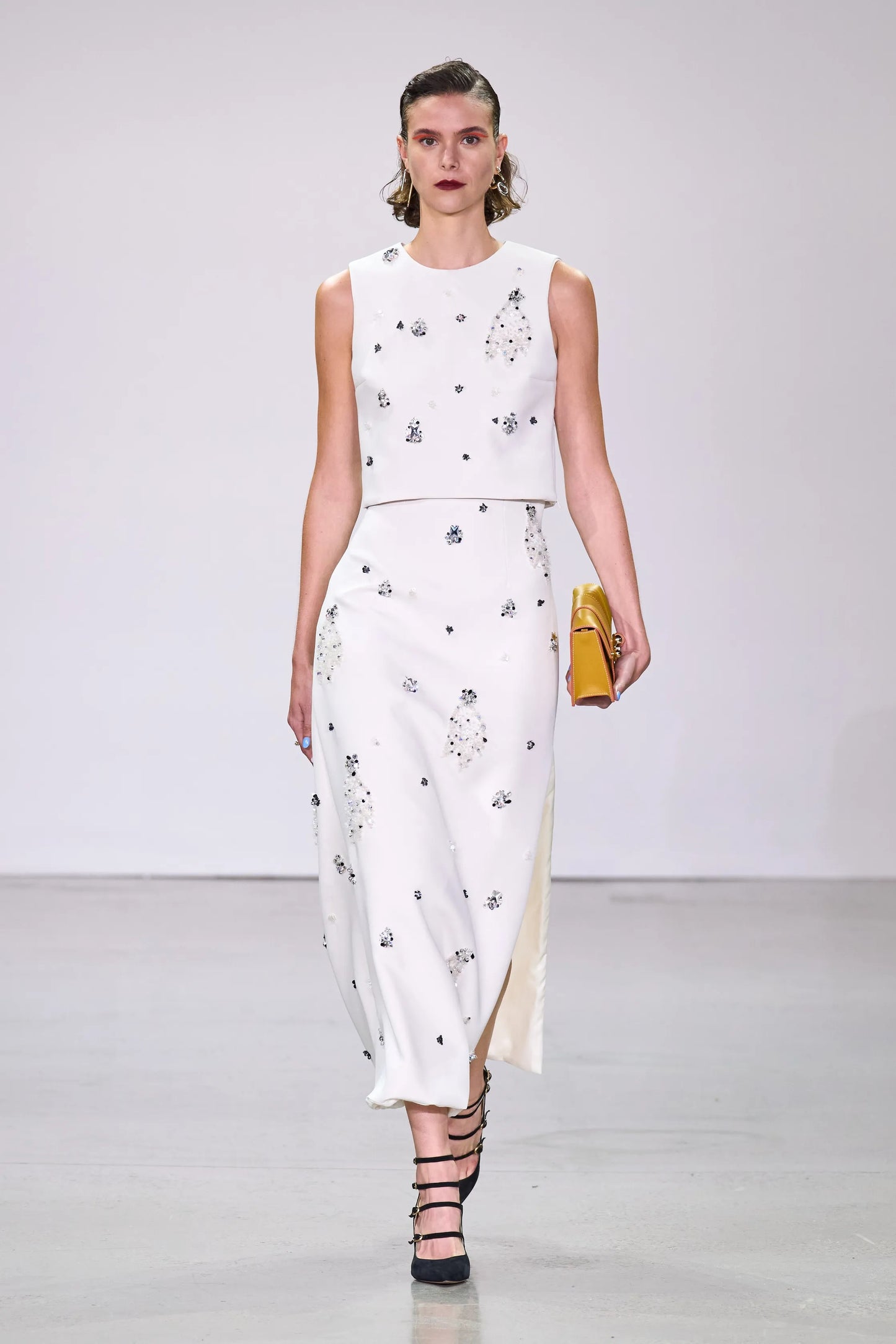 Sleeveless Crystal Embroidered Top/Skirt