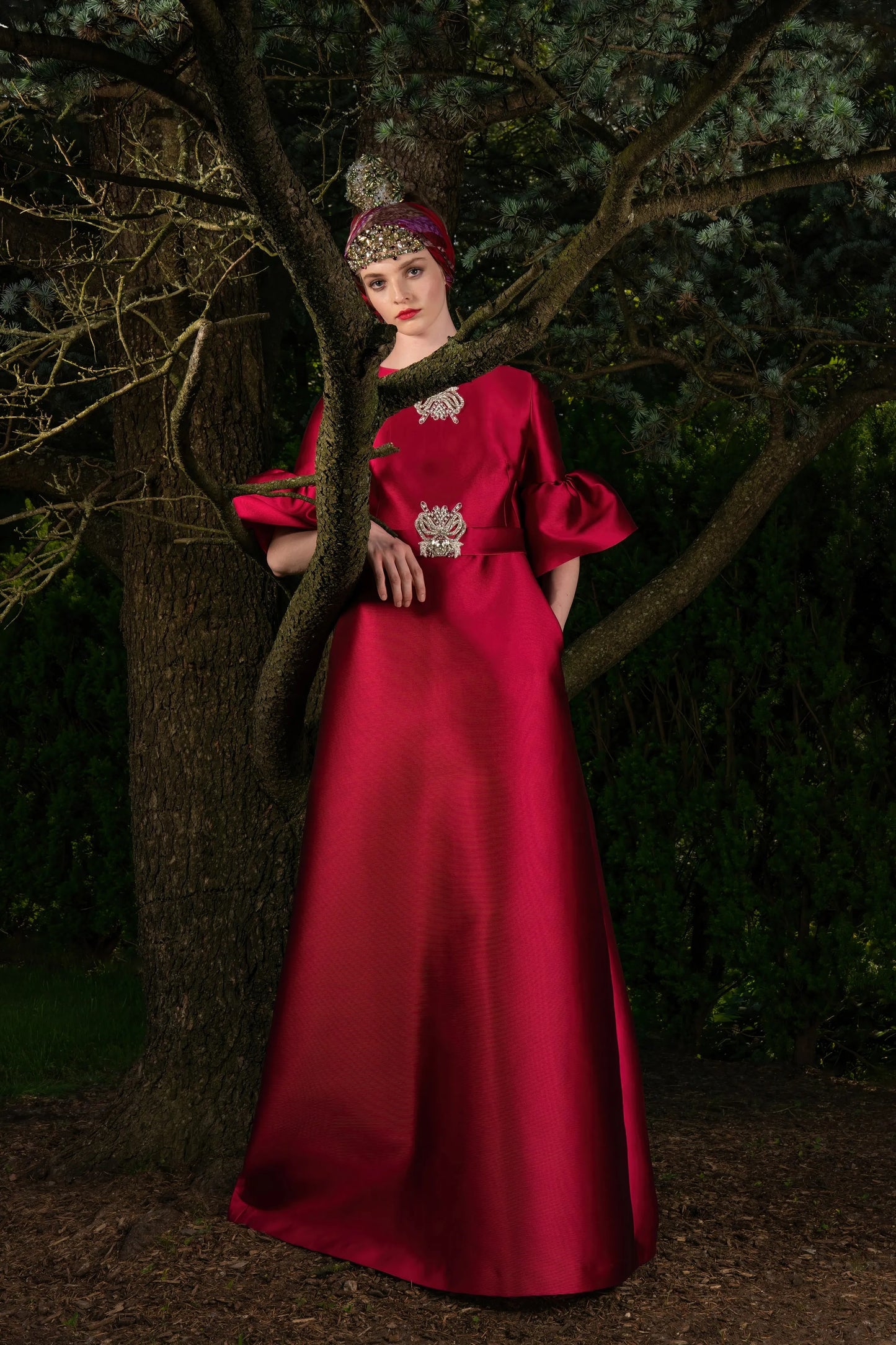 Trumpet Sleeve Mikado Piqu? Gown