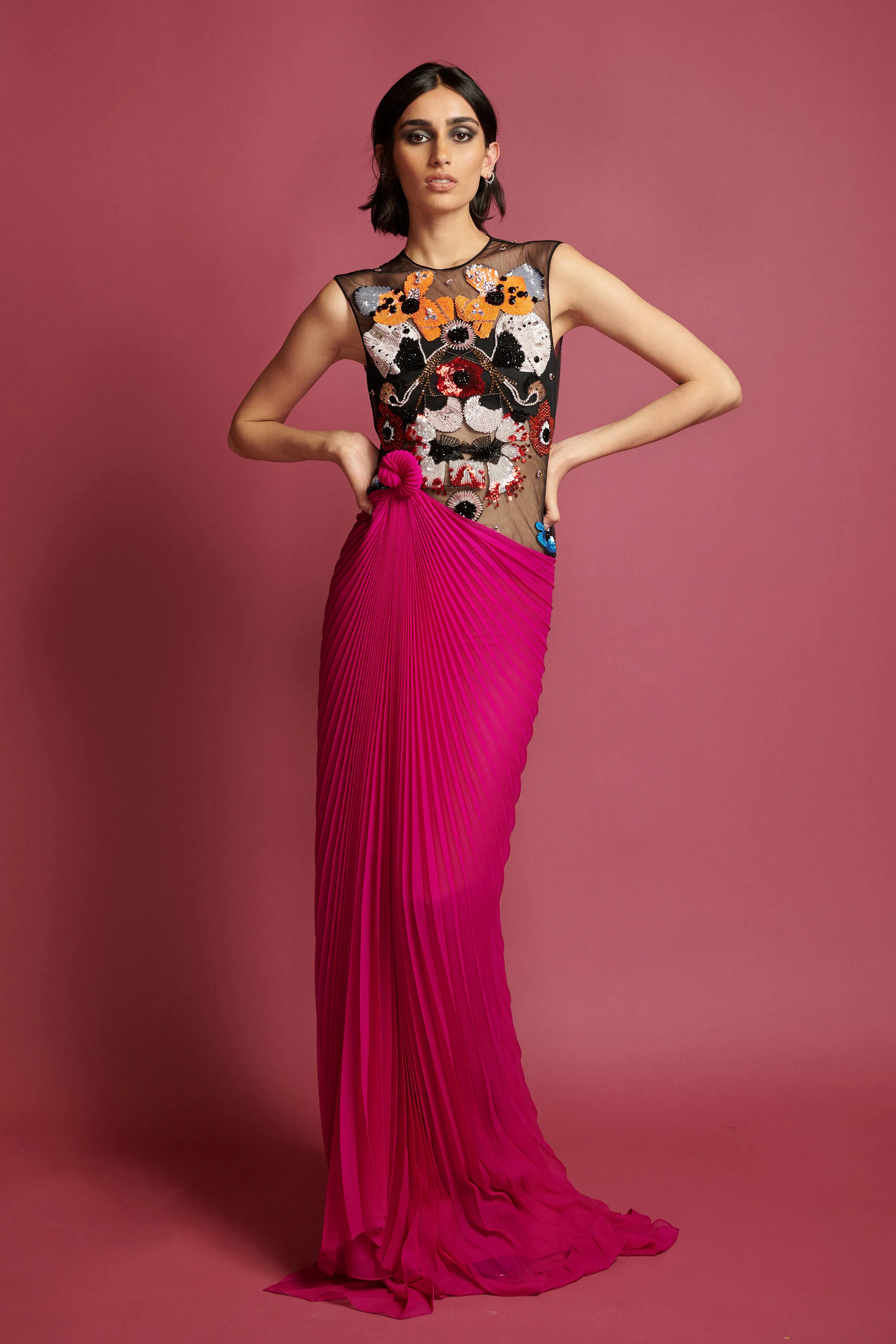 Silk Pleated Chiffon Gown