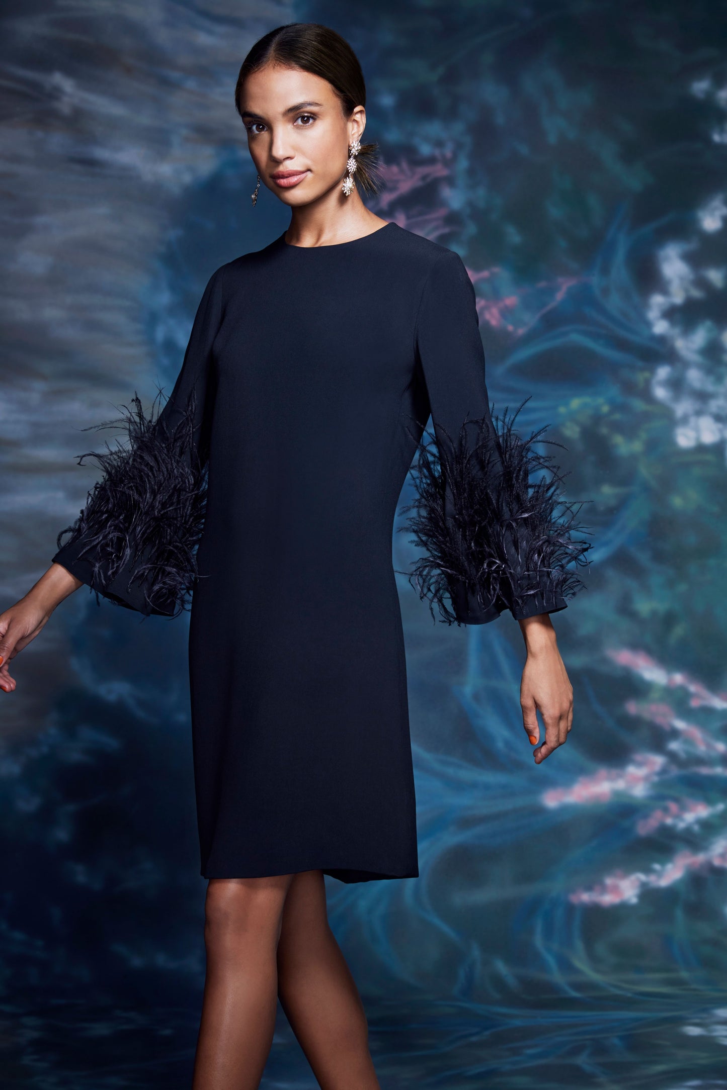 ? Feathered Sleeve Mini Dress
