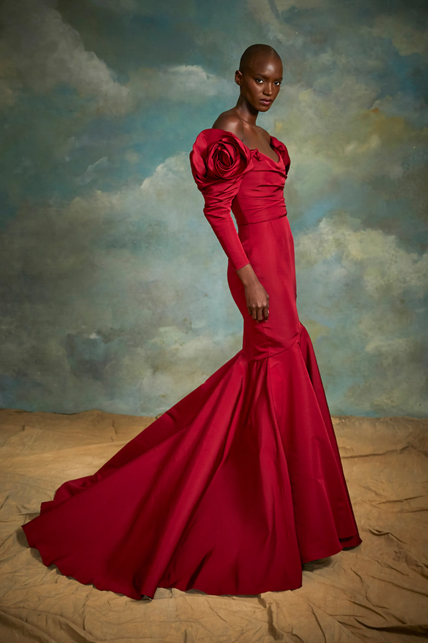 Strapless Off-Shoulder Silk Gown