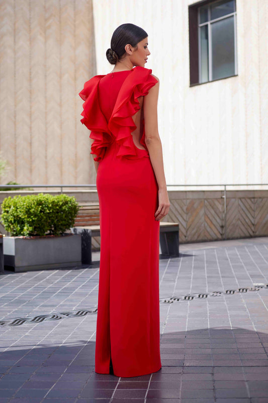 Ruffled Crepe & Organza Gown