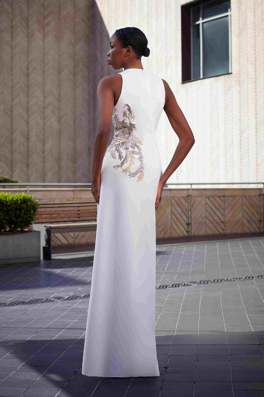 Crepe Cady & Lace Embroidery Gown