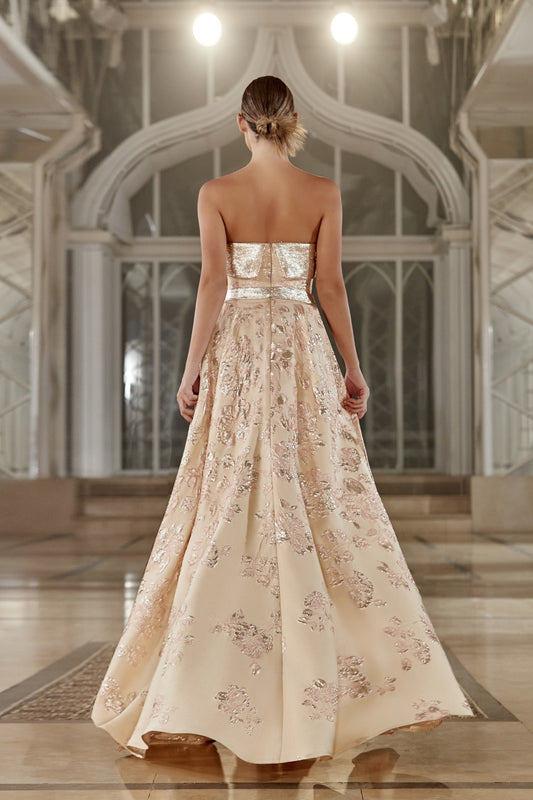 Brocade Strapless Gown