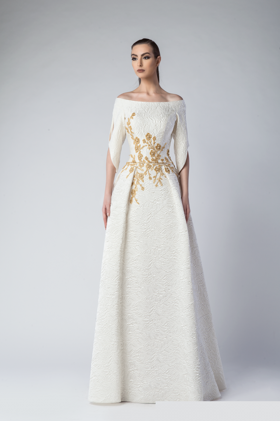 Off Shoulder Macrame Rebrode Gown