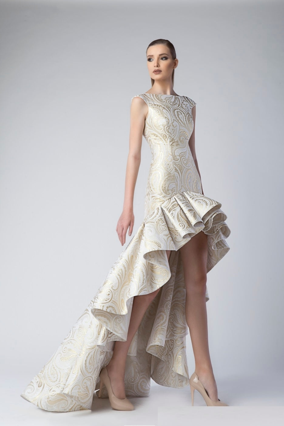 High-Low Ruffle Hem Gown