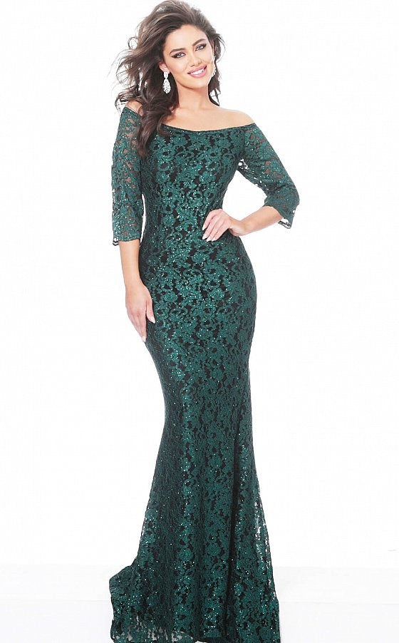 Boat Neckline Lace Evening Gown