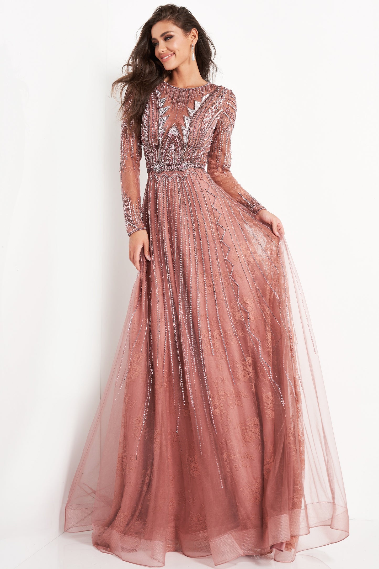 Embellished Long Sleeve  Gown