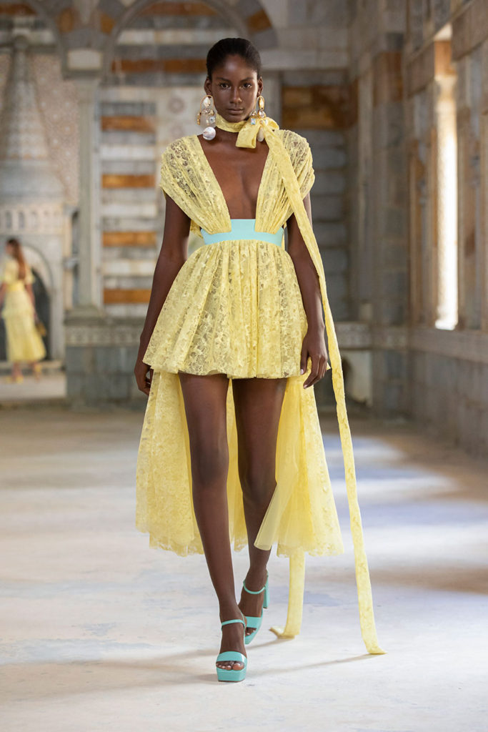 Yellow Lace Dress with Overskirt