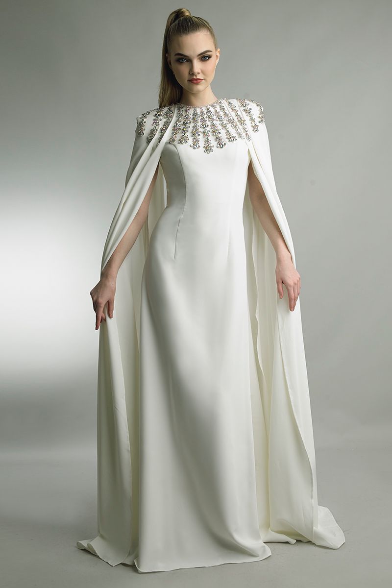 Floor-Length Cape Sleeve Gown