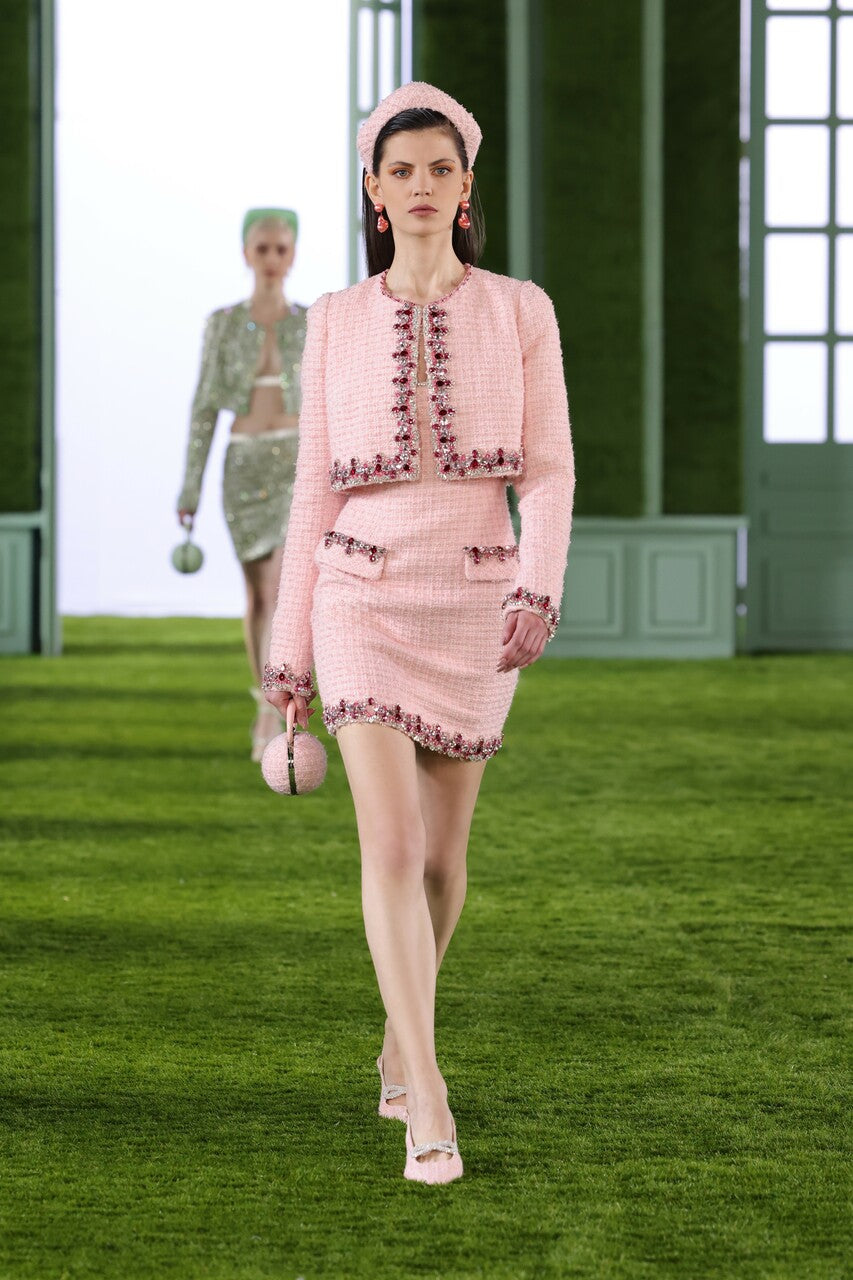 Cropped Tweed Jacket with Tweed Dress