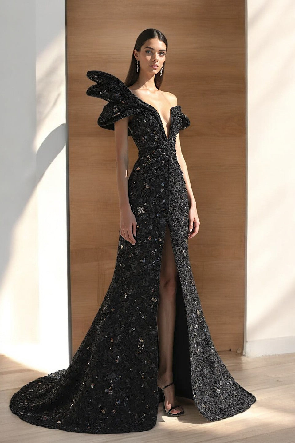 Off-Shoulder Flared Gown