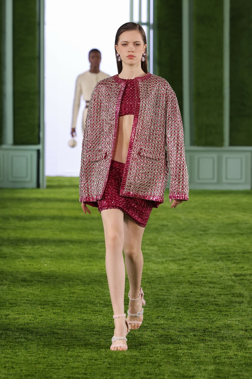 Tulle Bomber Jacket with Beaded Tulle Top and Skirt