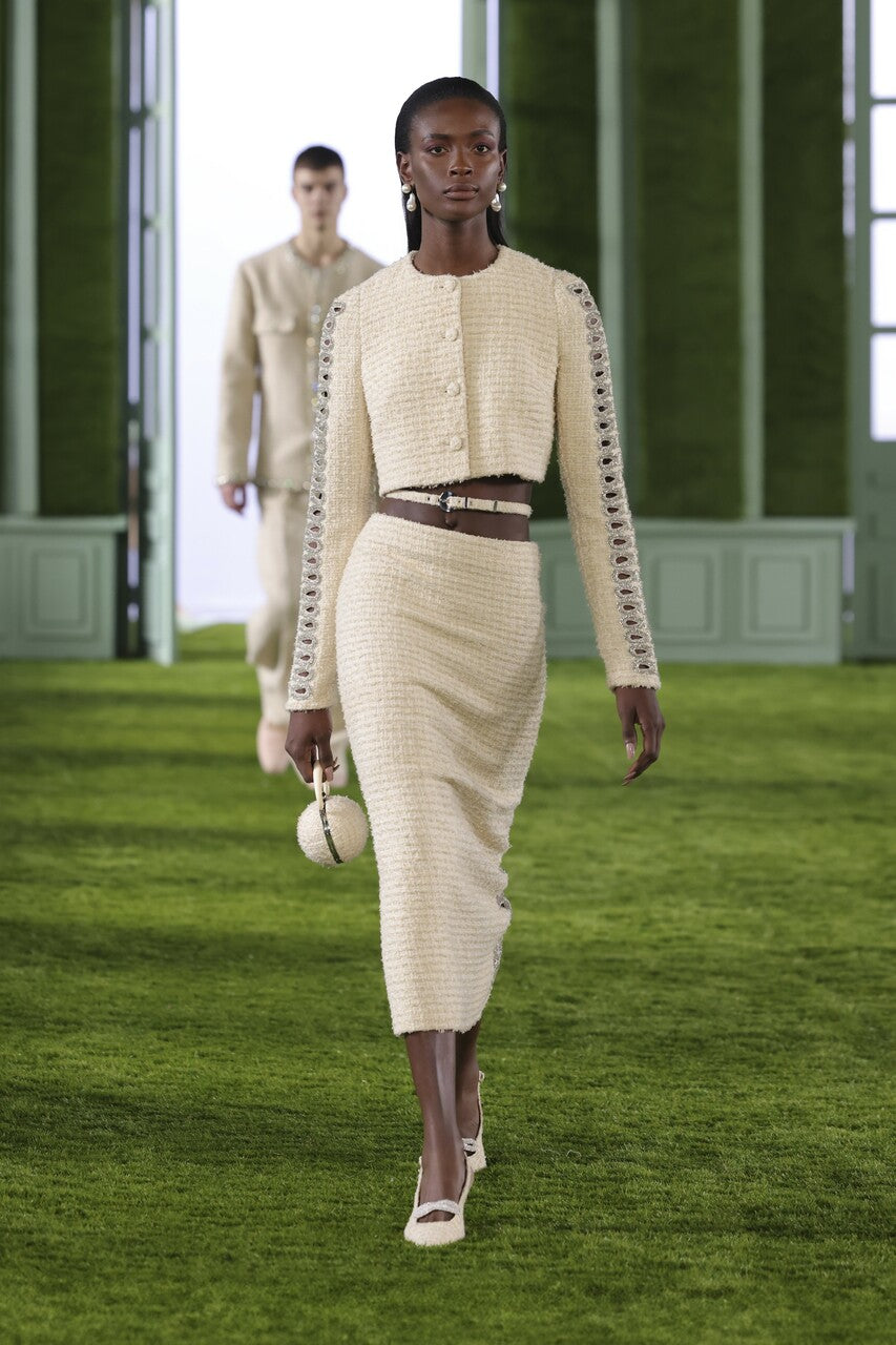 Cropped Tweed Jacket with Midi Skirt