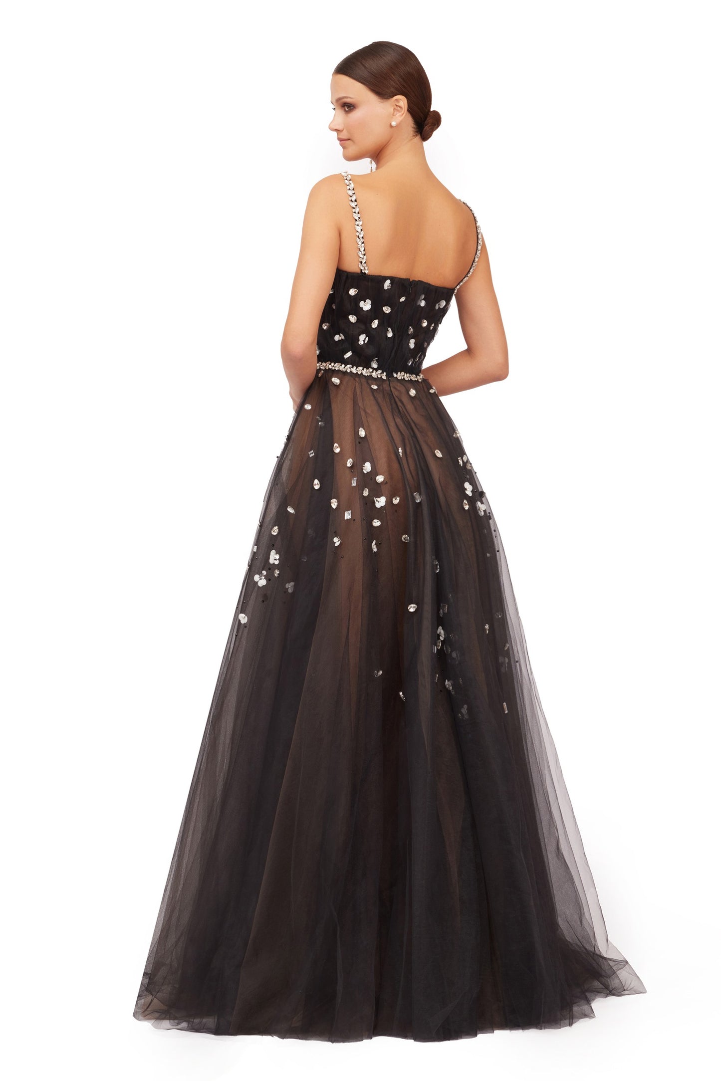 Long Beaded Tulle Dress