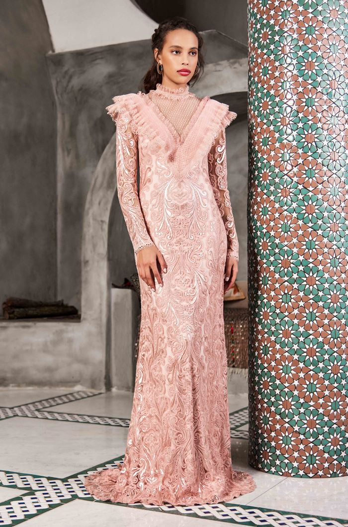 Long Sleeve High Neck Evening Gown