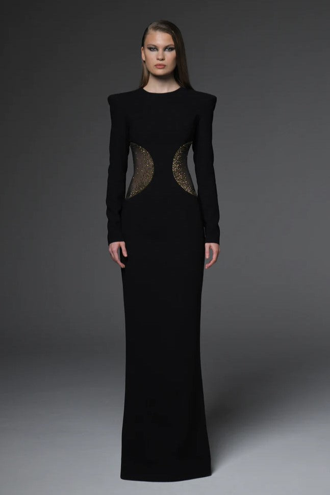 Cr?pe Gown with Tulle Cutouts