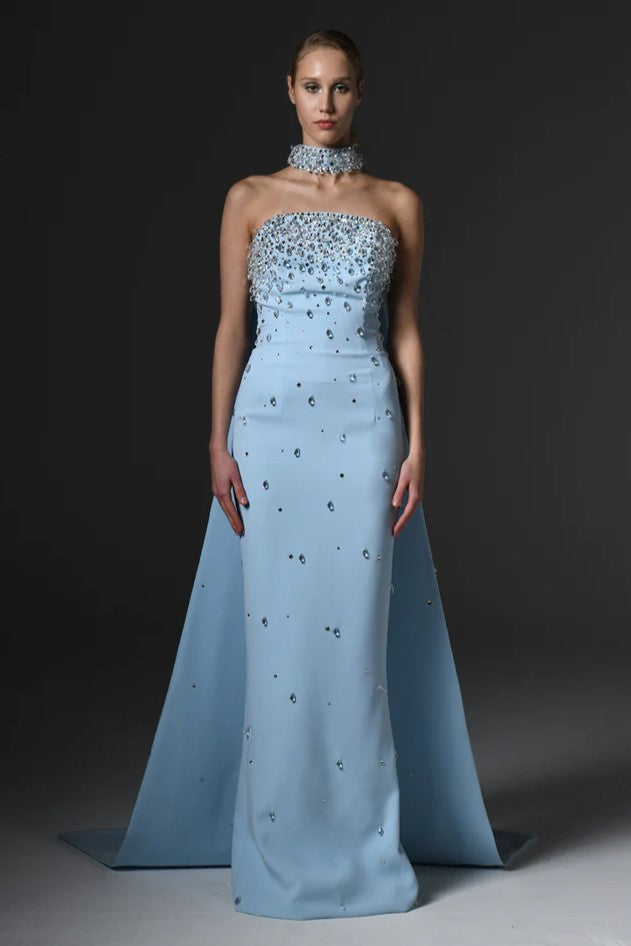 Fully Embroidered Crepe Gown