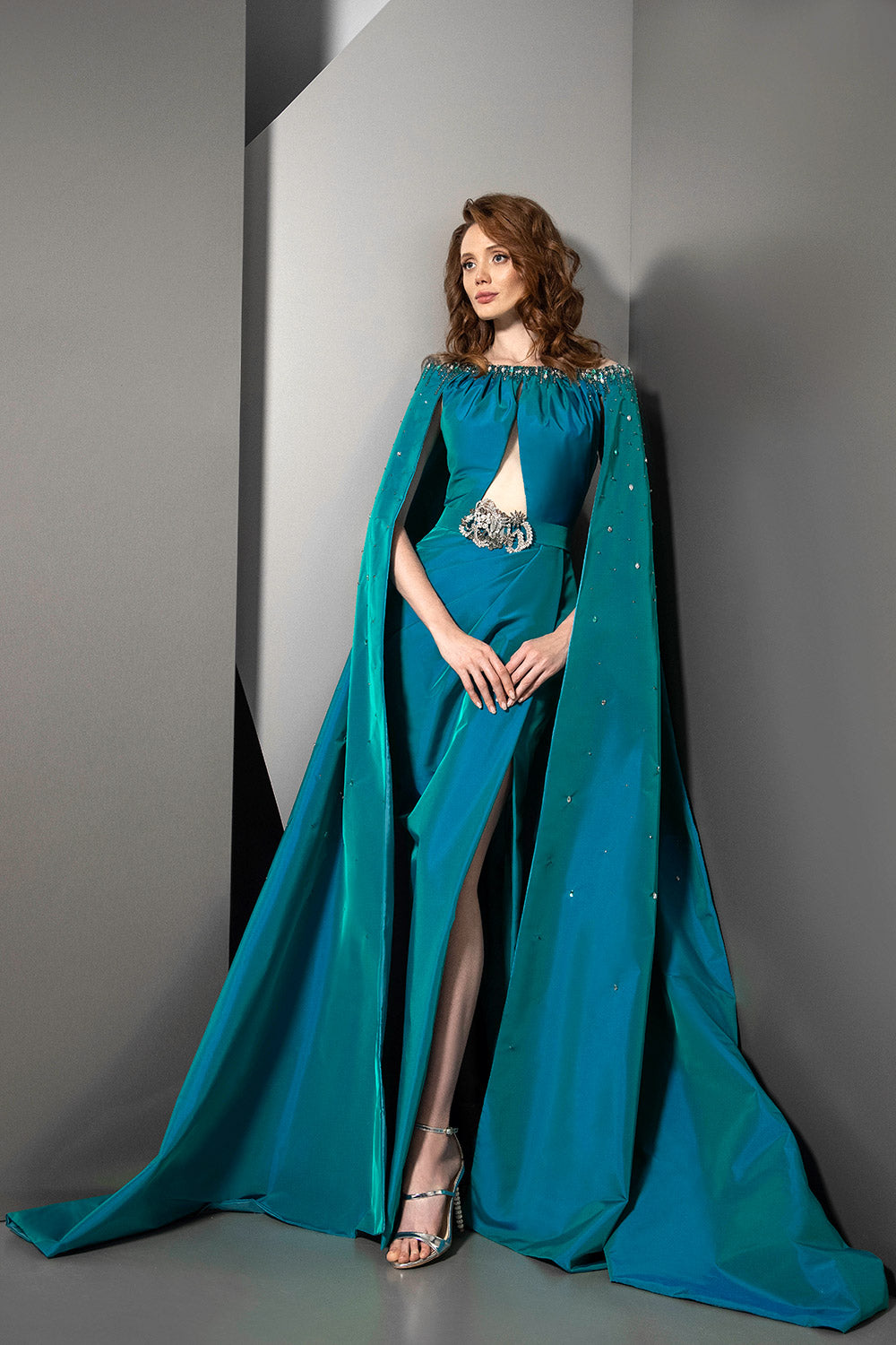 Off the Shoulder Cape Gown