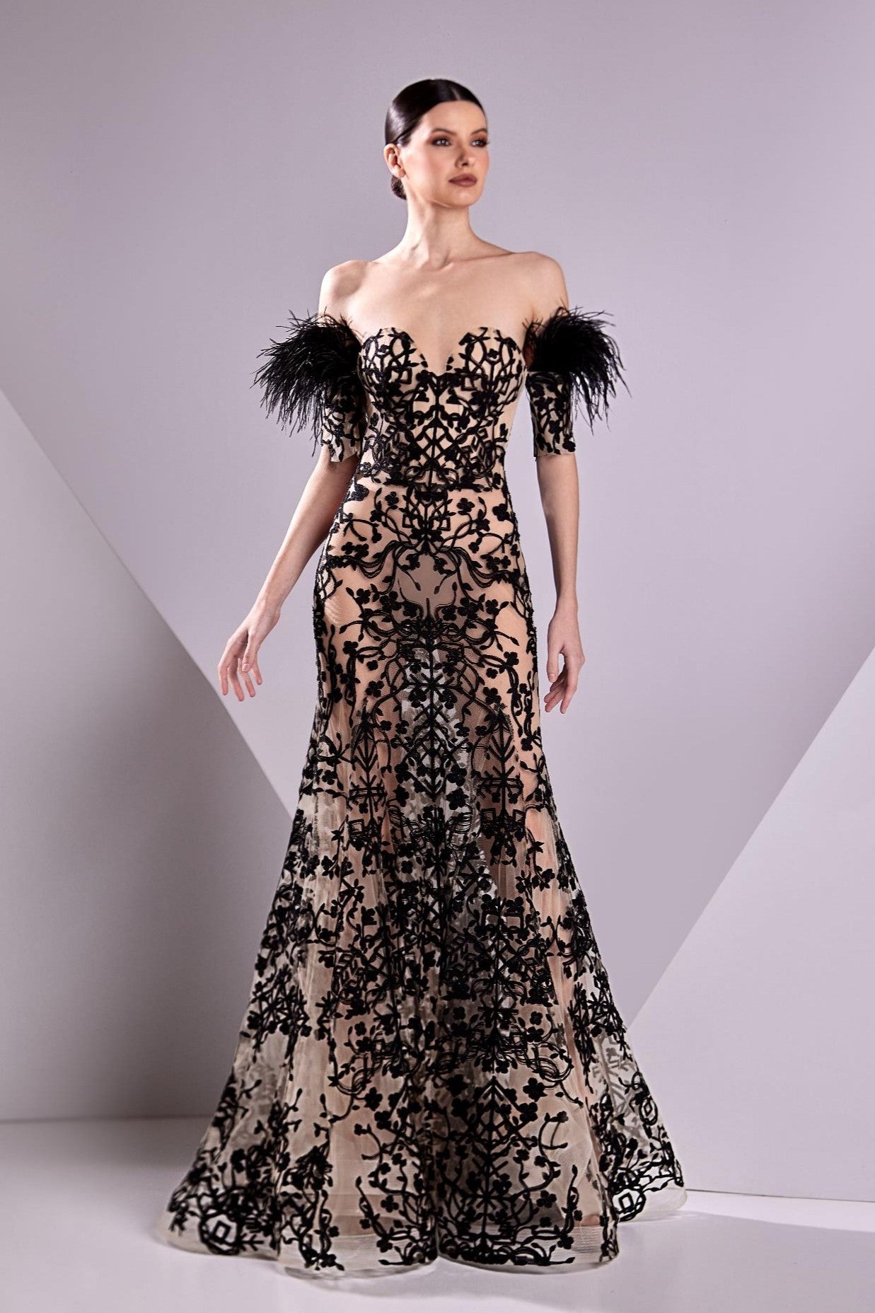 Lace and Feathered Gown