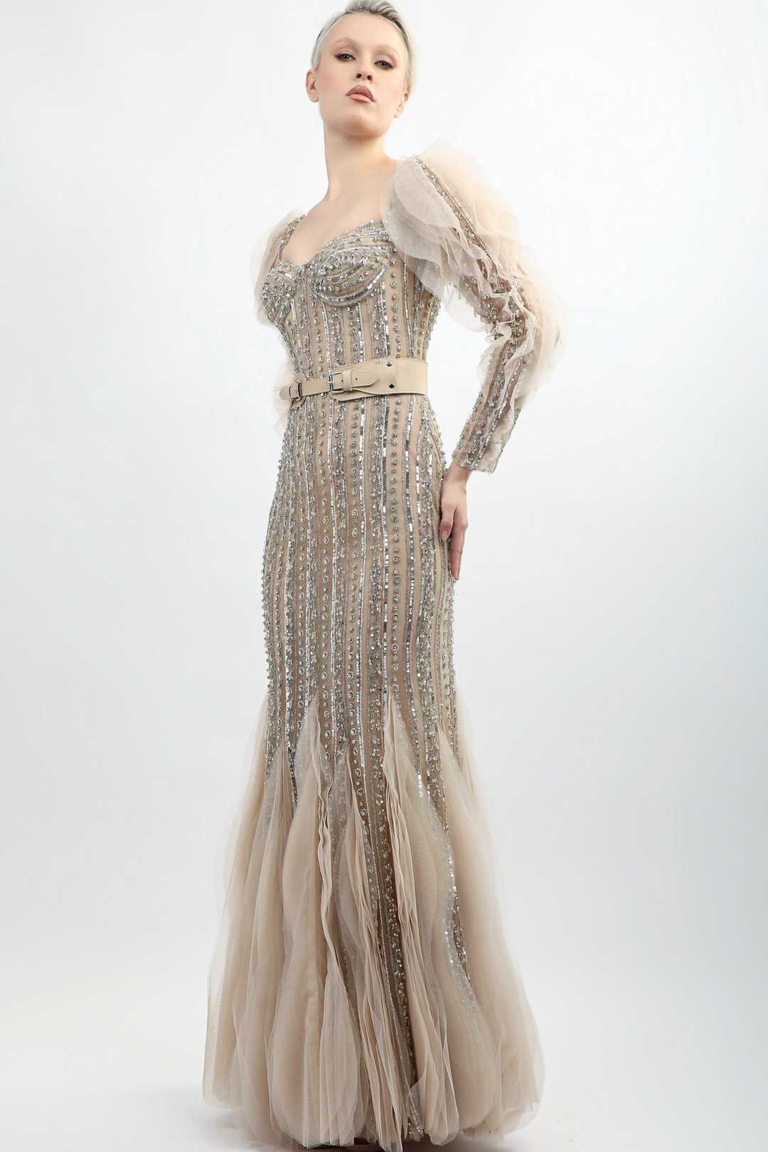 Embroidered Tulle Gown