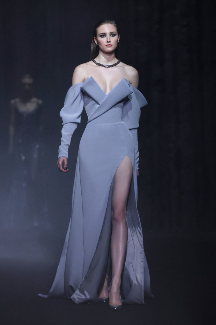 Crepe Gown with Envelope Collar