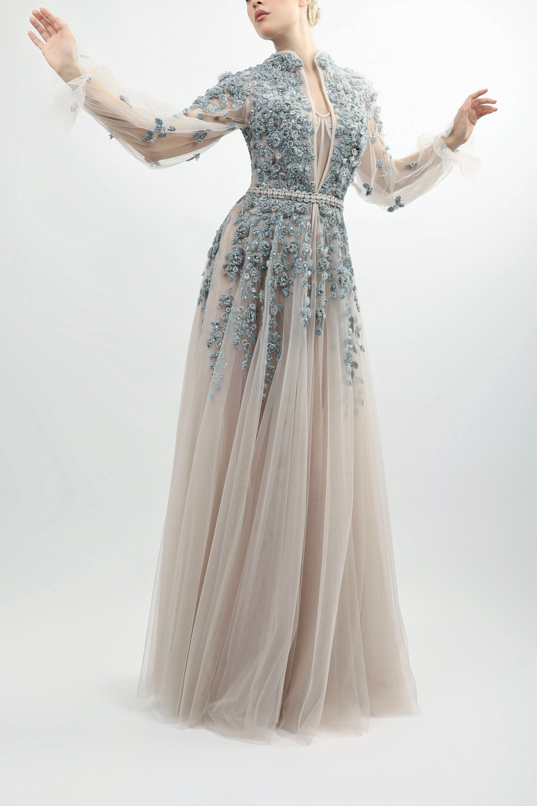 Embroidered Tulle Gown