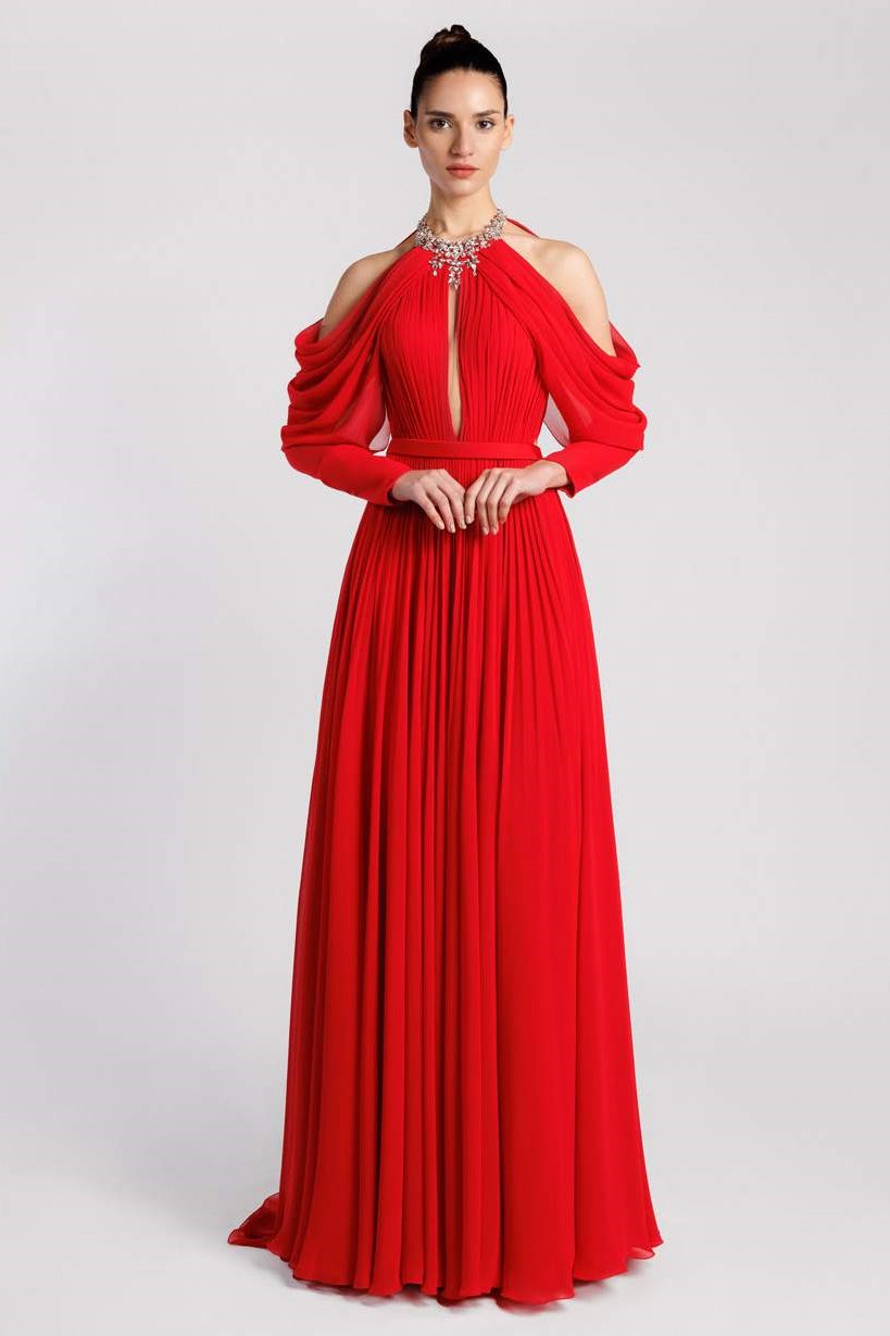 Crepe Georgette Pleated Gown
