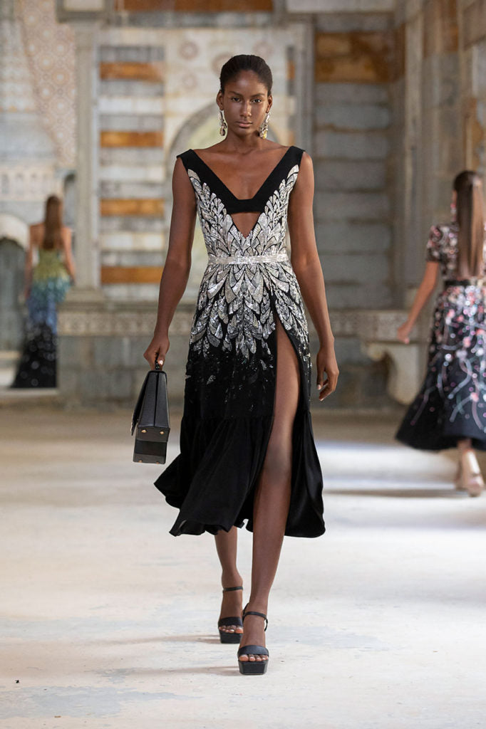 Black Crepe and Beaded Midi Dress