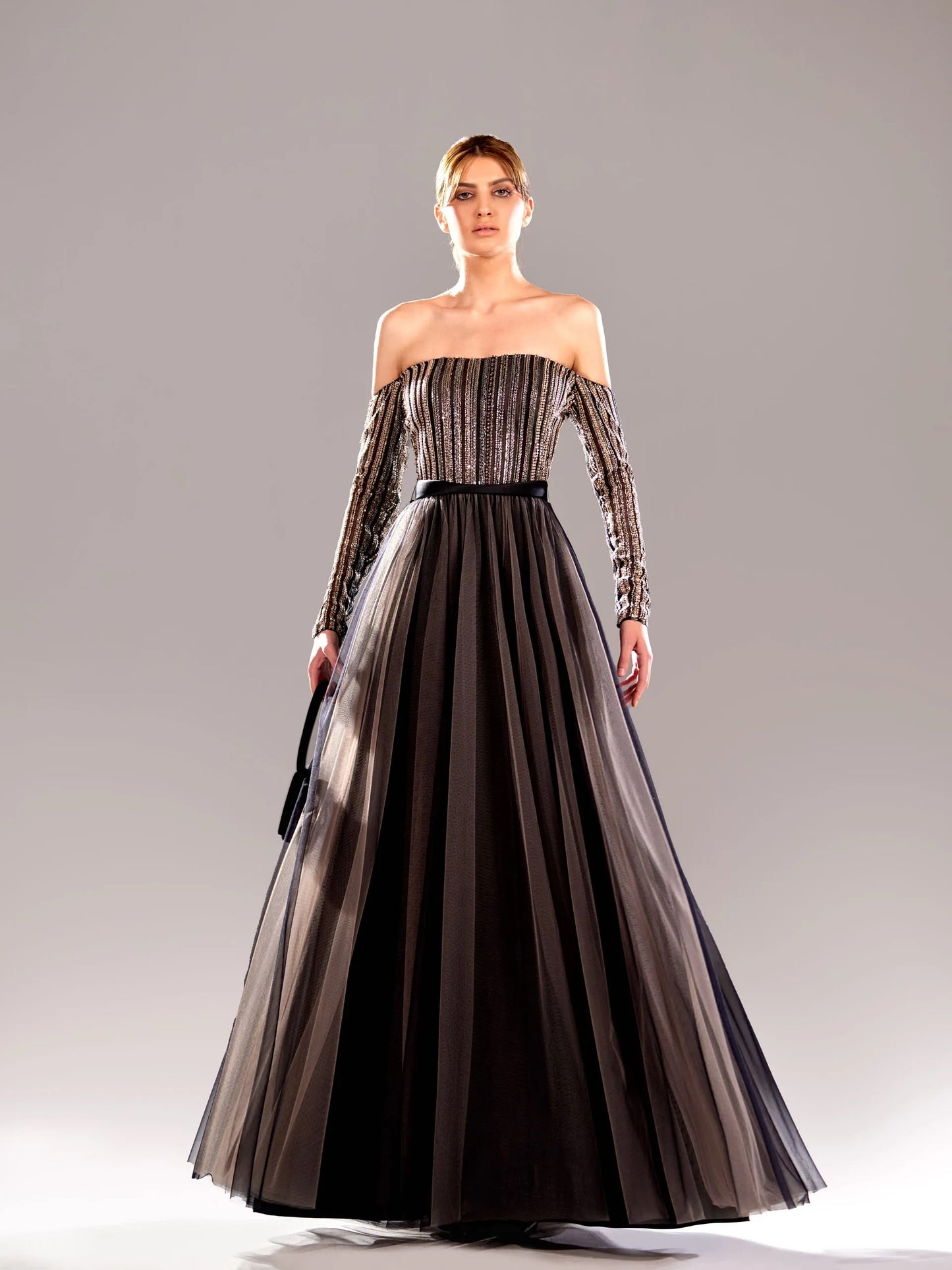 Open-Shoulder Beaded Dress