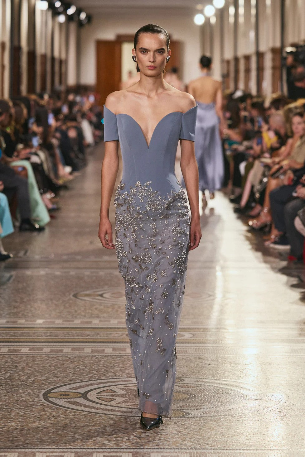 Embroidered Column Gown