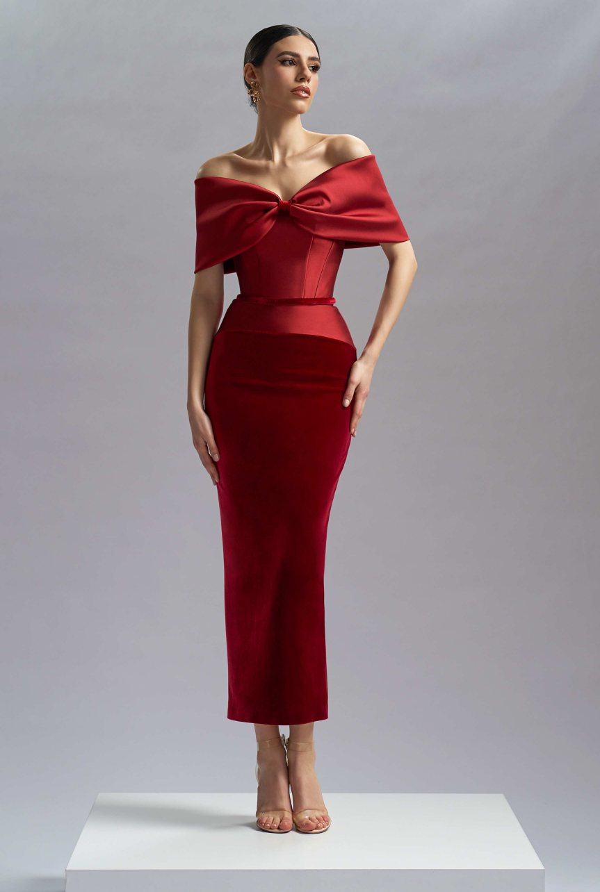 Taffeta and Velvet Midi Dress