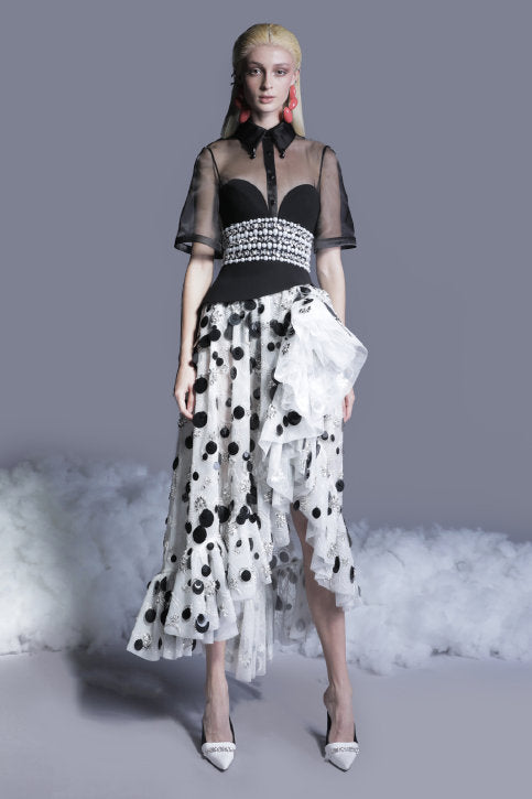 Organza Shirt Crepe Corset and Tulle Skirt