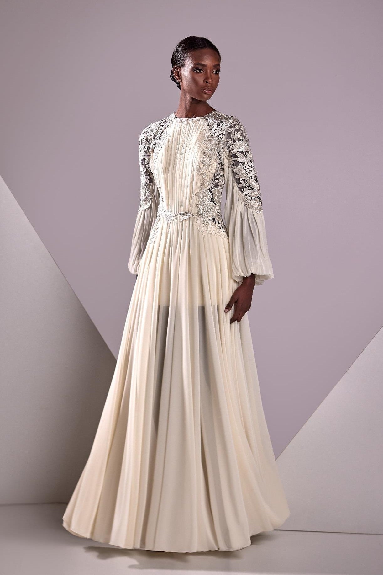 Chiffon and Guipure Gown