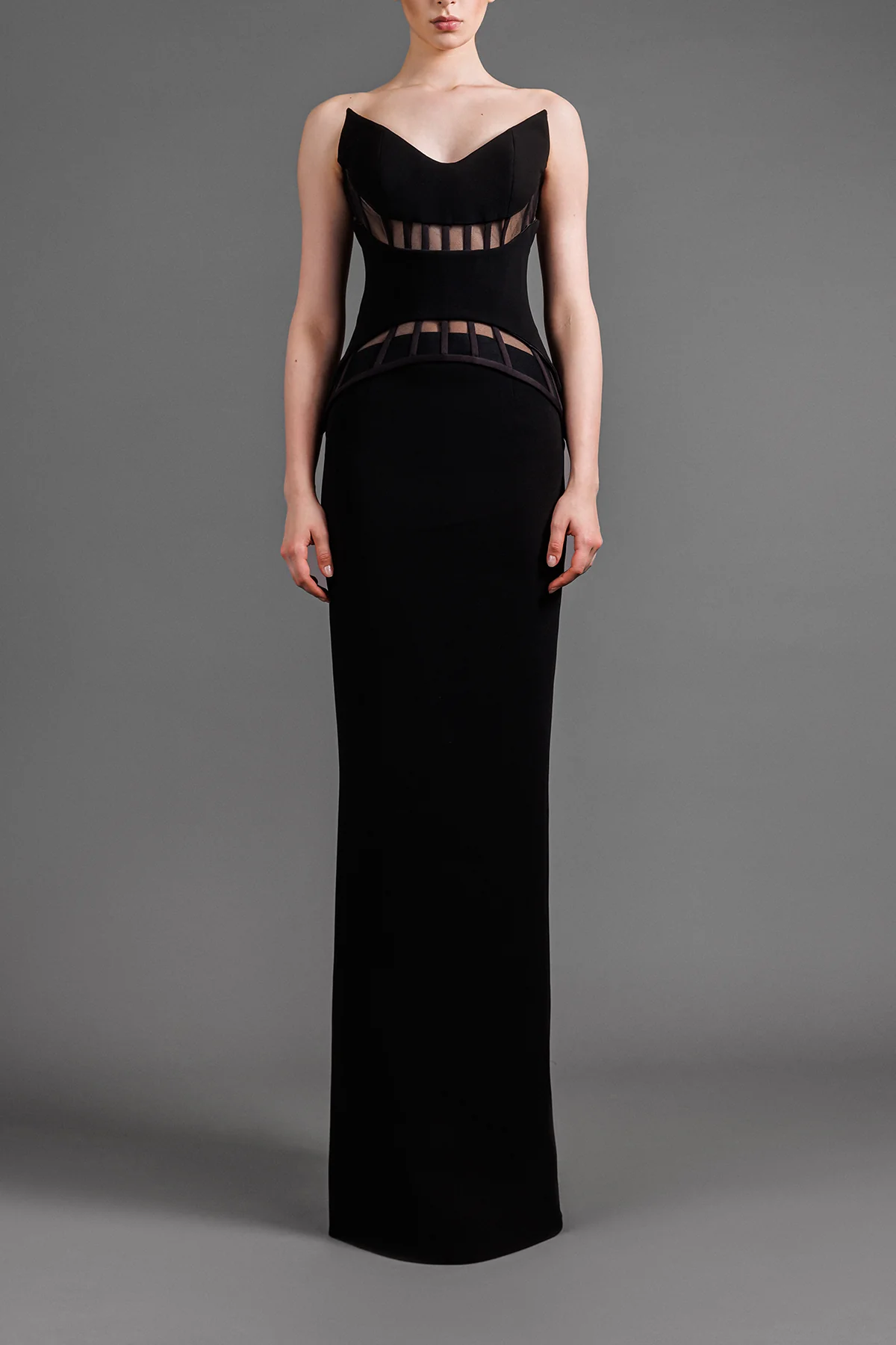 Sheer Tulle Corset Cr?pe Gown