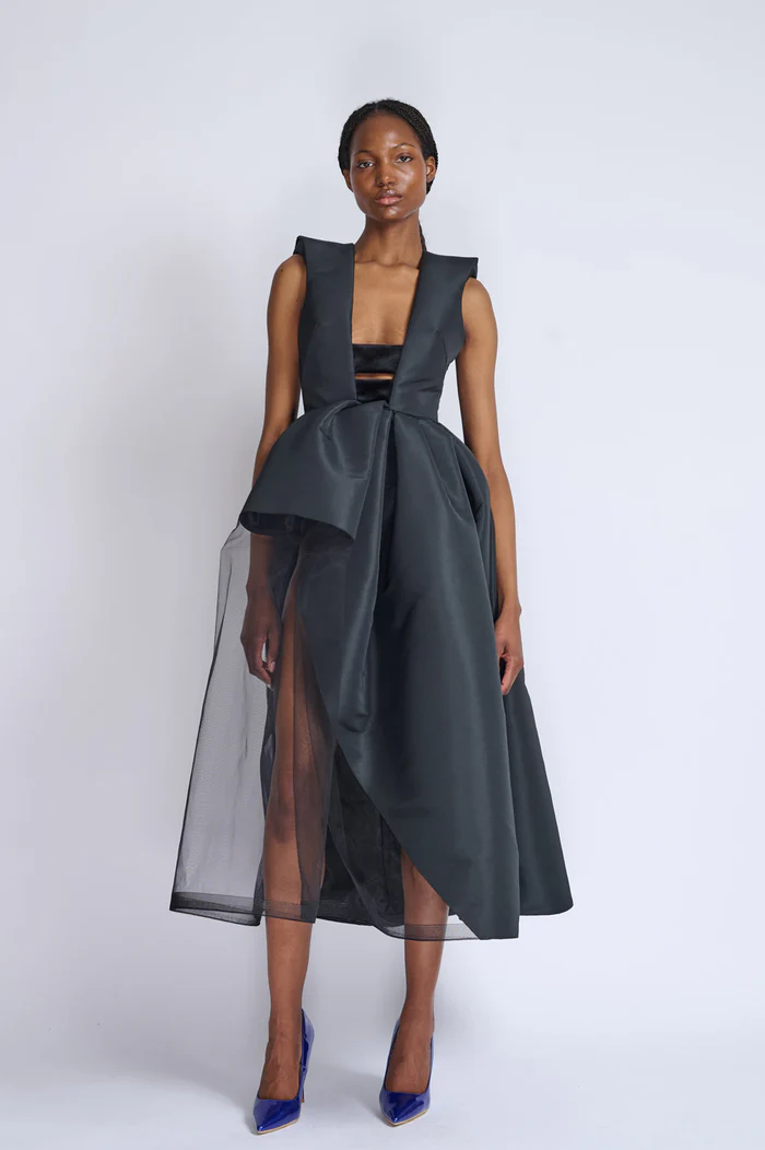 Onyx Faille Velvet Dress with Cloche Skirt