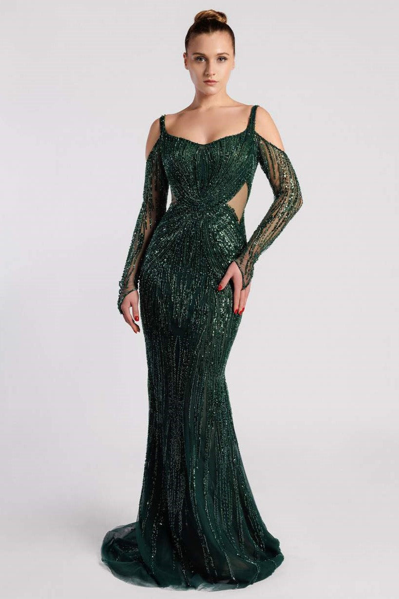 Embroidered Tulle Mermaid Gown