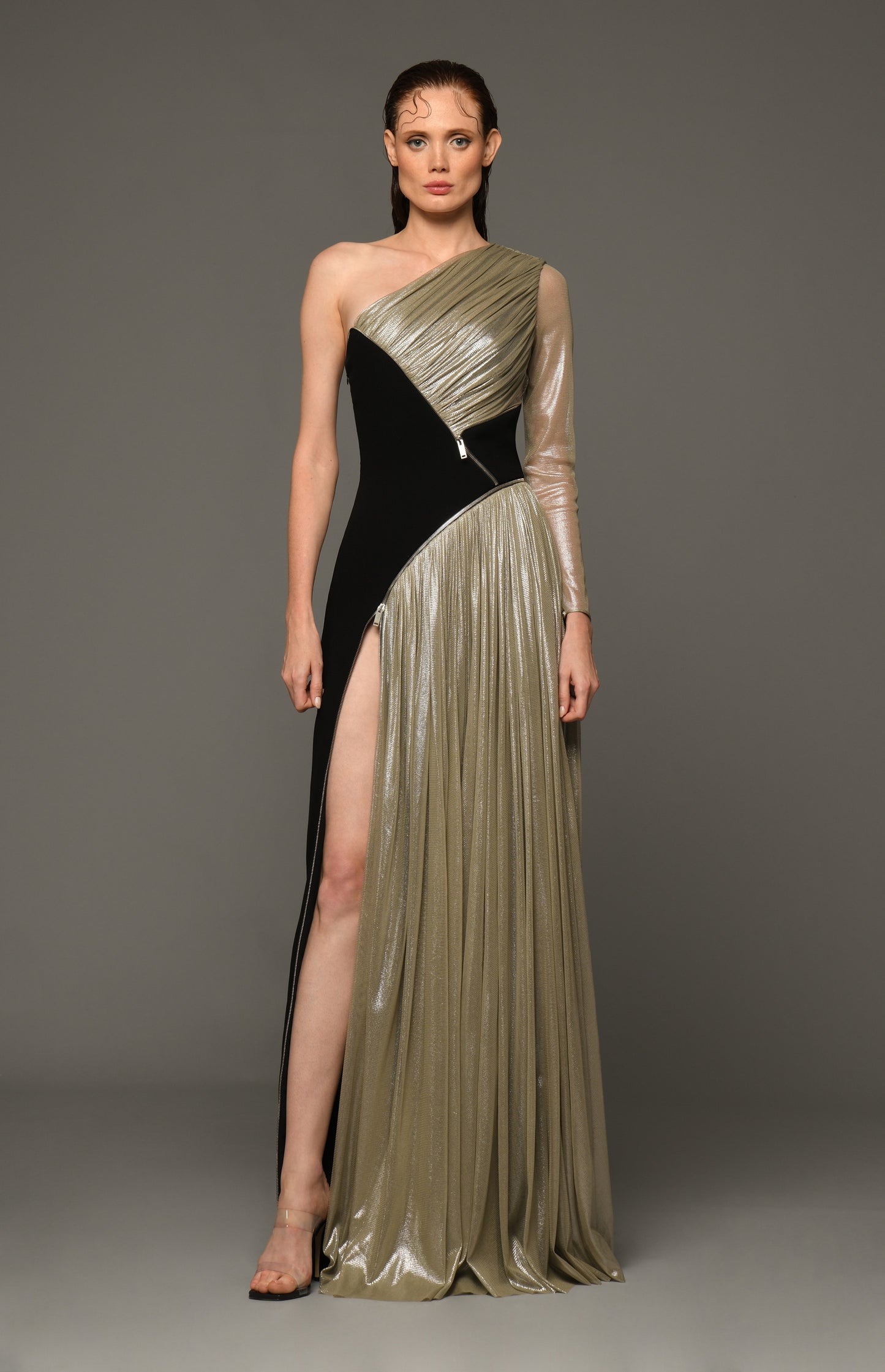 Cr?pe Gown with Tulle and Zippers