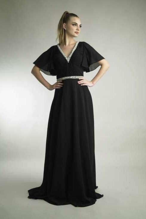 Chiffon Pleated V-Neck Gown
