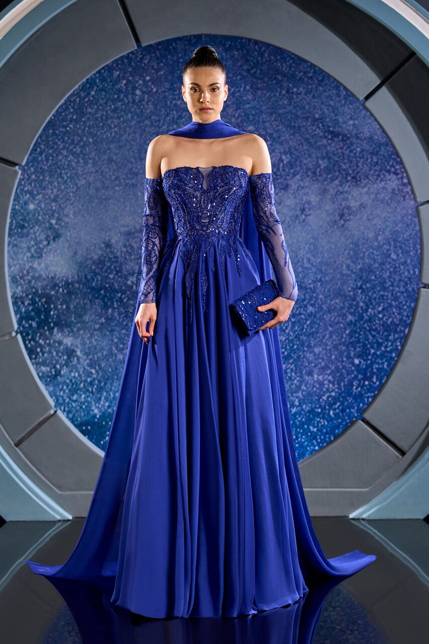 Beaded Mousseline Gown