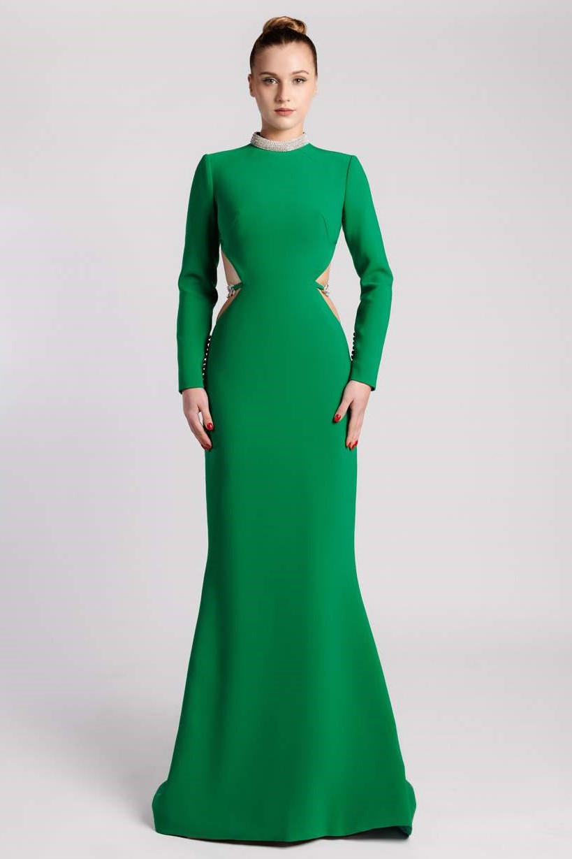Crepe Long-Sleeve Mermaid Gown