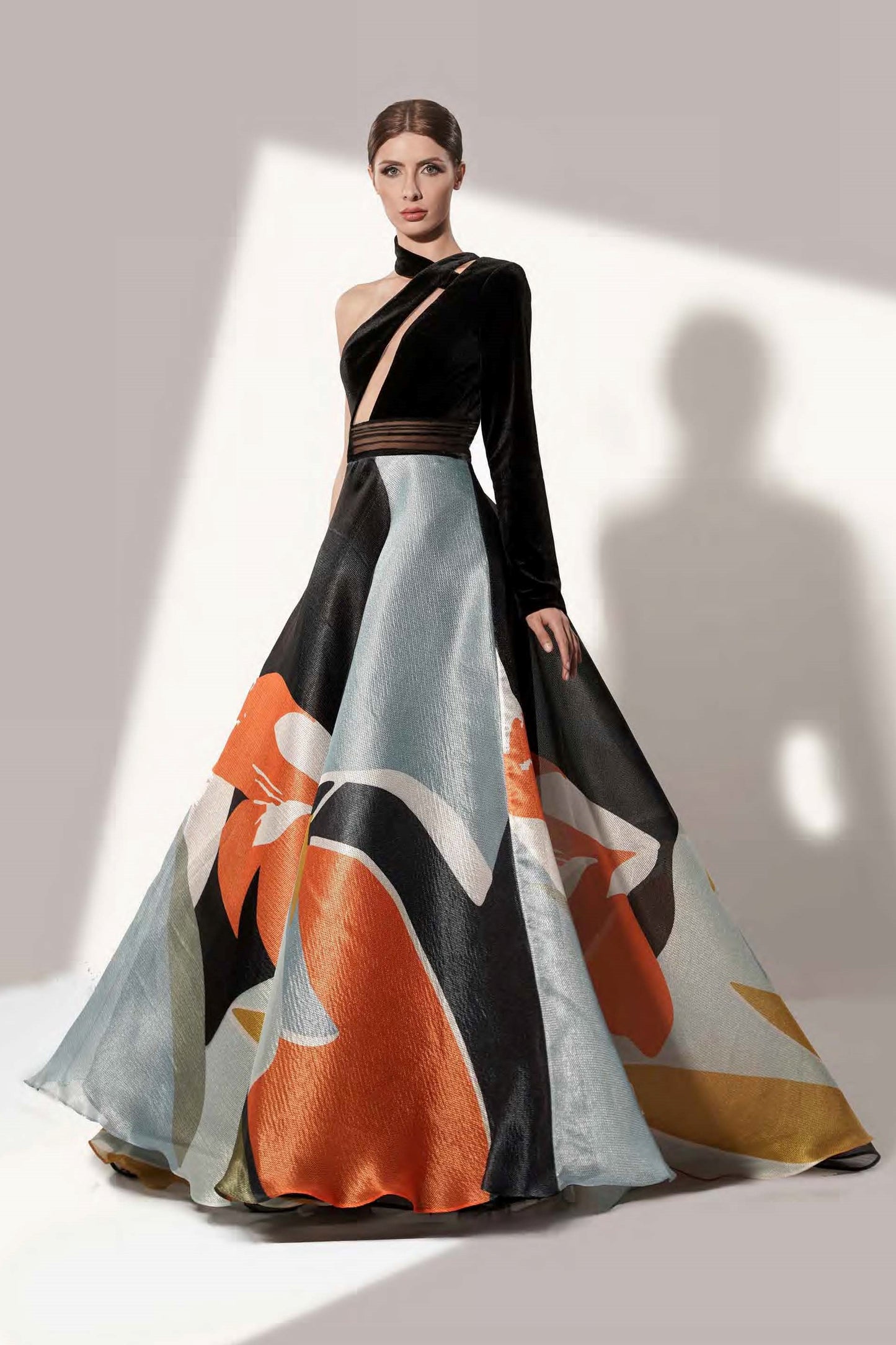 Asymmetrical Multicolored Gown