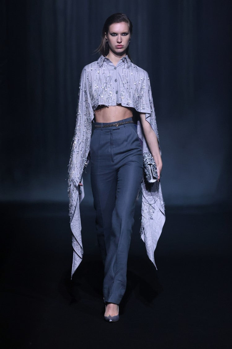 Beaded Poplin Shirt with Linen Pants