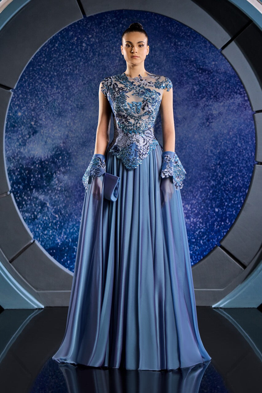 Embroidered Sequin Mousseline Gown