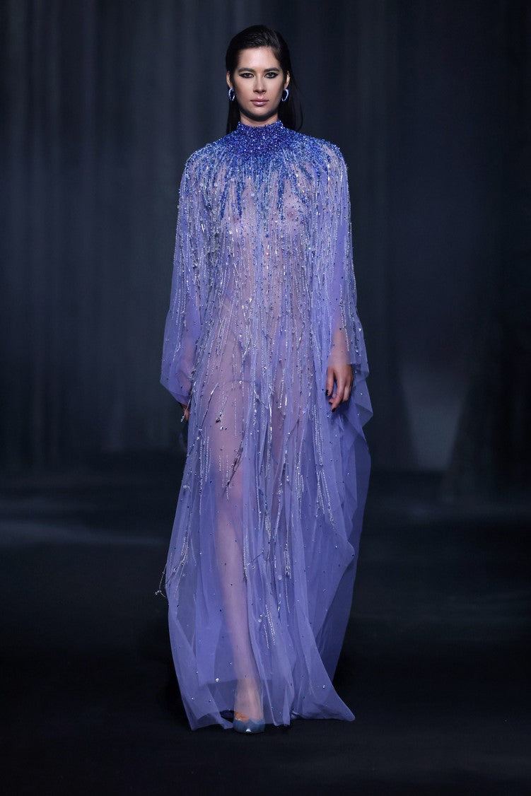 Beaded Tulle High-Neck Kaftan
