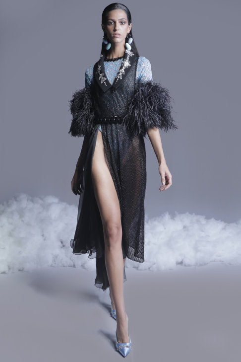 Beaded Tulle Shirt and Midi Dress